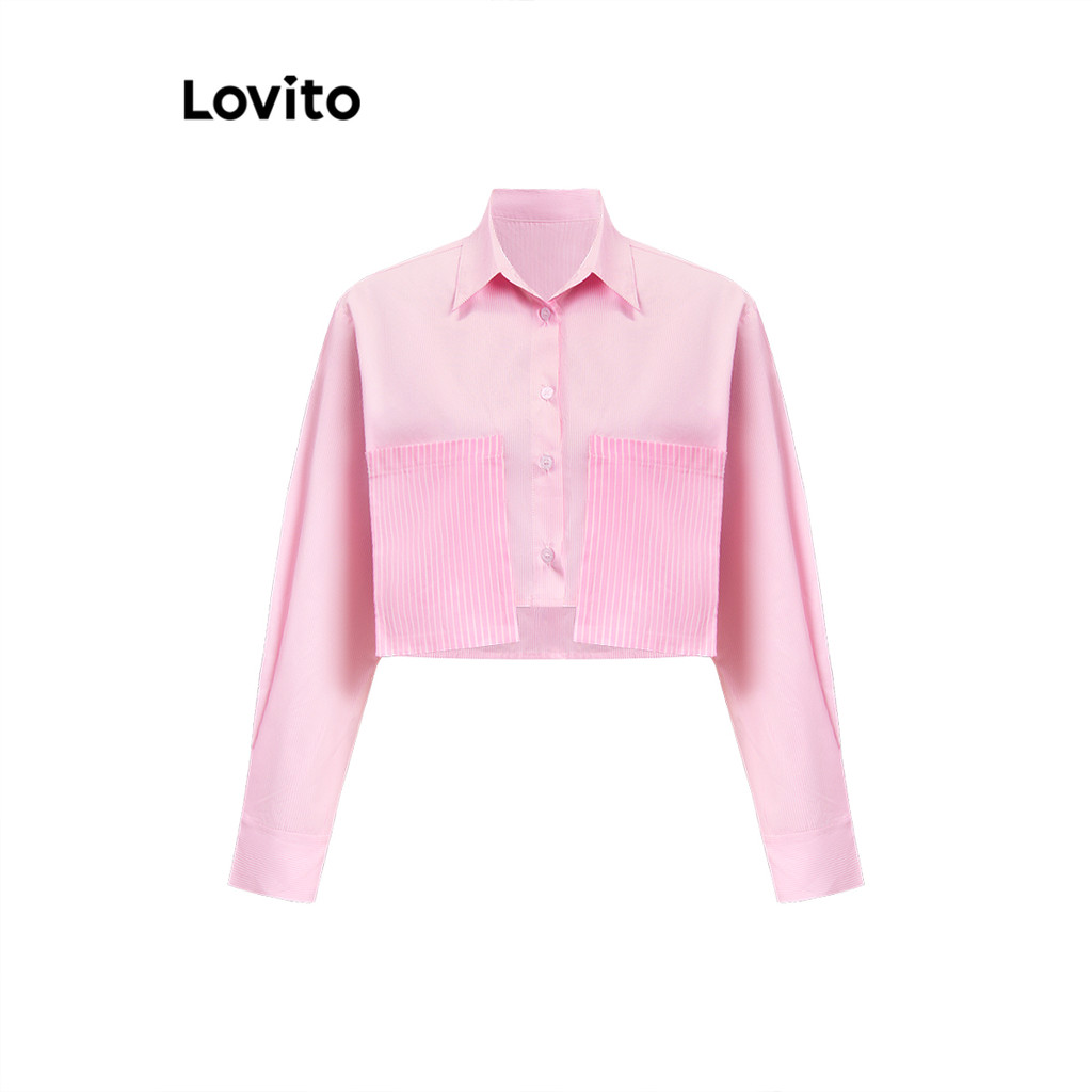 Lovito Blusa de bolso listrada fofa para mulheres L110AD111 - Women Clothes