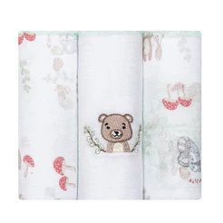 Kit Fralda Papi Bordado E Estampa Urso - 3 Peças