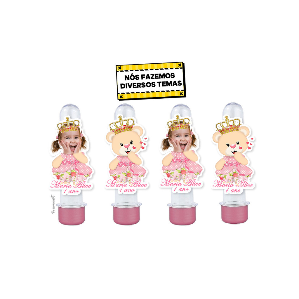 15 Apliques 3d para Tubete 13cm Tag Personalizado Toppers com Foto decoração rostinho Ursinha Princesa