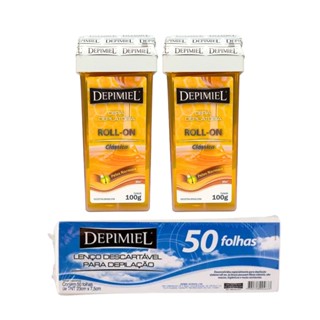 Kit 50 Folha Lenço Descartável E 2 Cera Roll-on Mel Depimiel em Oferta na Shopee