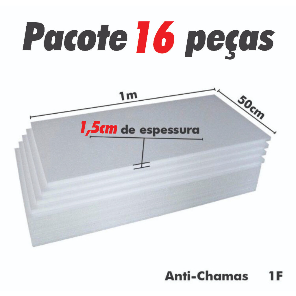 16 Placas De Isopor Antichamas Espessura 15mm ( 1,5cm ) Tamanho 100x50x1,5cm em Oferta na Shopee