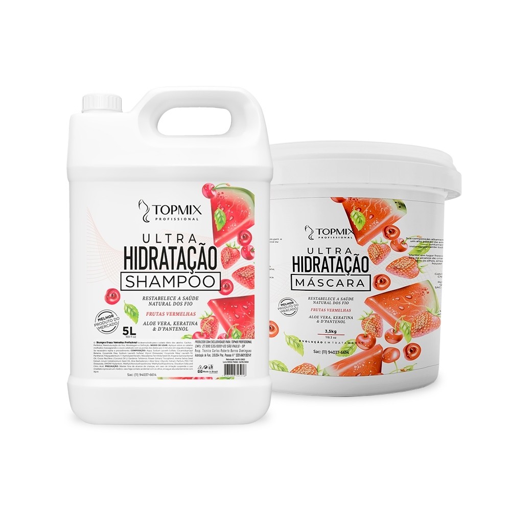 kit Shampoo e máscara Frutas Vermelhas Topmix Profissional 5L e 3.5 ultra Hidratante