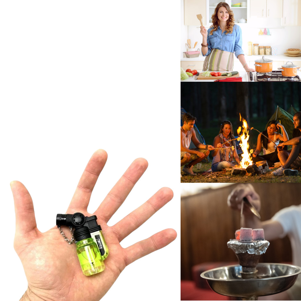 Super mini Maçarico Isqueiro Chama Alta Portátil 1300° Cozinha Carvão o menor mini maçarico