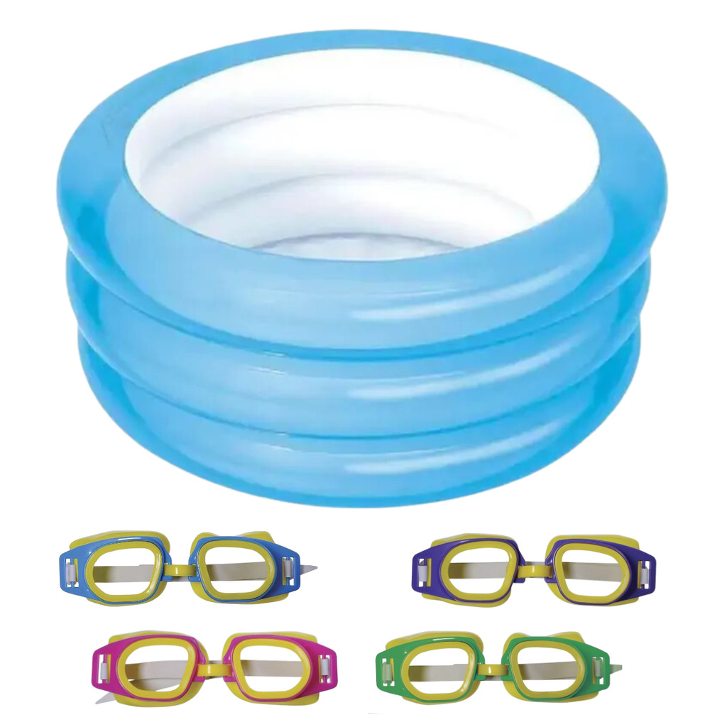 Kit Piscina Infantil 80L Inflável e Óculos de Natação