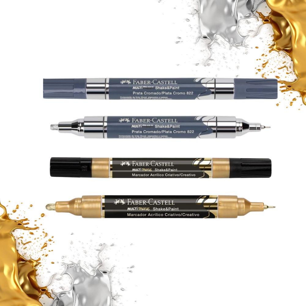 Kit 2 Marcadores Criativo Multimark Shake & Paint 2 Pontas Diversas Superfícies - Faber-Castell | Vidro | Madeira |