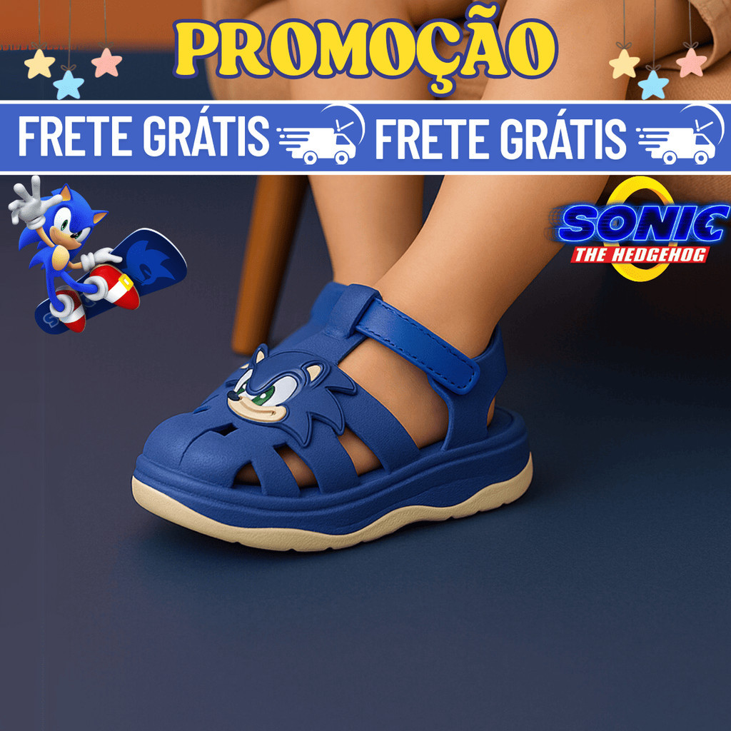 Babuche Papete Infantil Sonic Leve Para Escola e Passeios