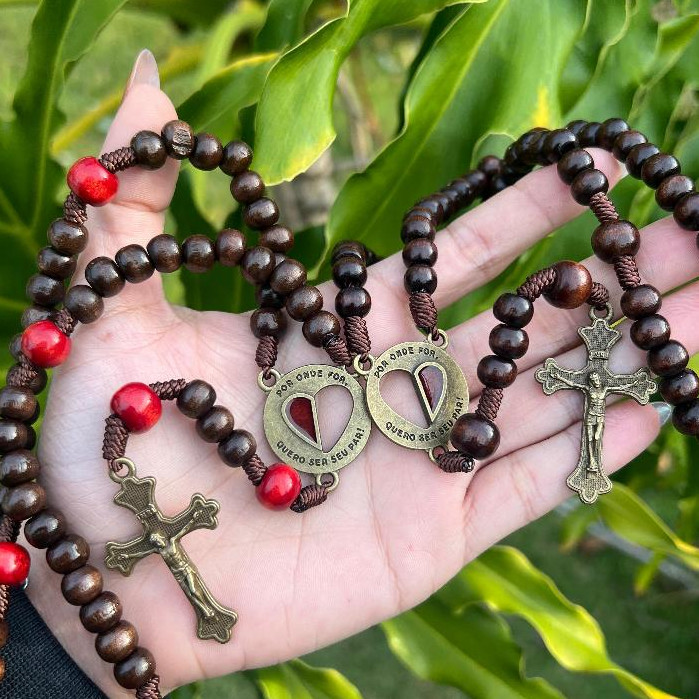 Terço Do Casal Por Onde For Quero Ser Seu Par - Madeira 35cm em Oferta na Shopee