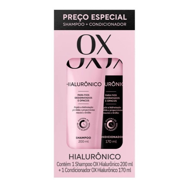Kit Shampoo 200 ml + Condicionador 170ml Ox Hialurônico