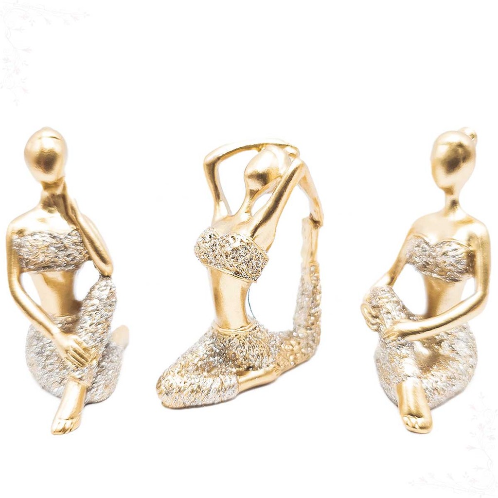 Kit Trio Bailarinas Yoga Balé Mini Estatueta Decorativa Enfeite Casa Mesa Cabeceira Sala Estar Decoração Presentes Lembr