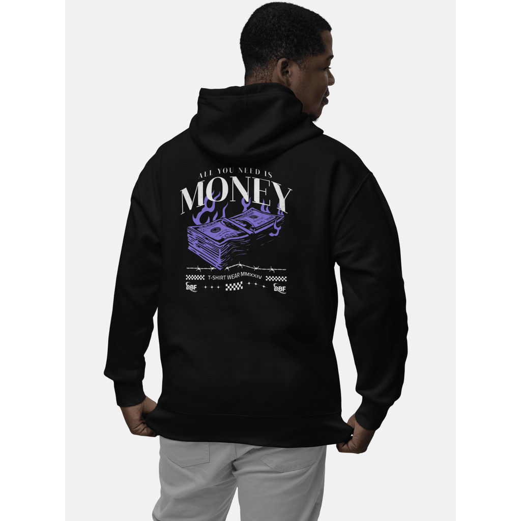 Blusa de Frio Moletom Canguru Masculino Unissex Flanelado Skatista Streetwear Estampa Grande Money