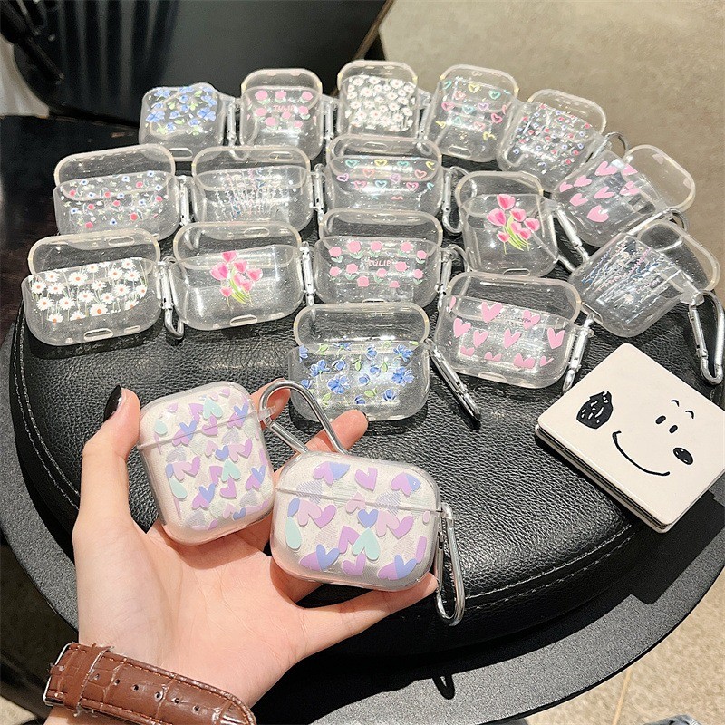 Para AirPods Pro/Pro2 Caso Glitter Brilhante Silicone Capa 3/4 Meninas Colorido Coração Fone De Ouvido Protetor