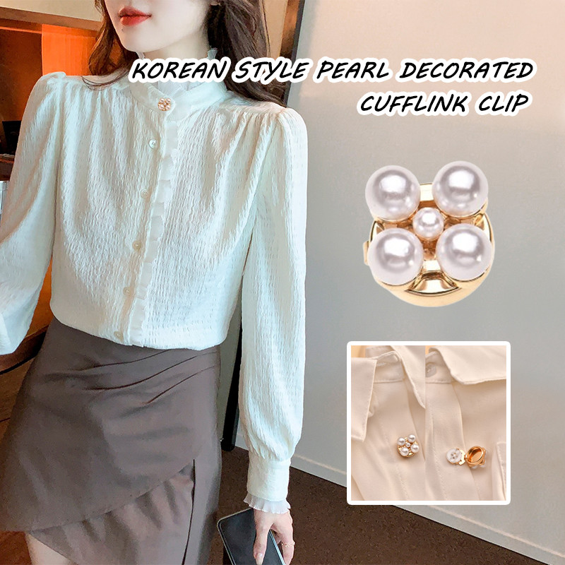 Yuanyuan Estilo Coreano Pérola Camisa Abotoaduras Feminina Gravata Clipe Conjunto Jantar De Casamento Decorativas
