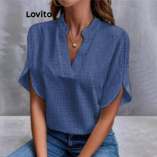 Lovito Blusa casual de manga lisa com pétalas para mulheres LNL69132 em Oferta na Shopee