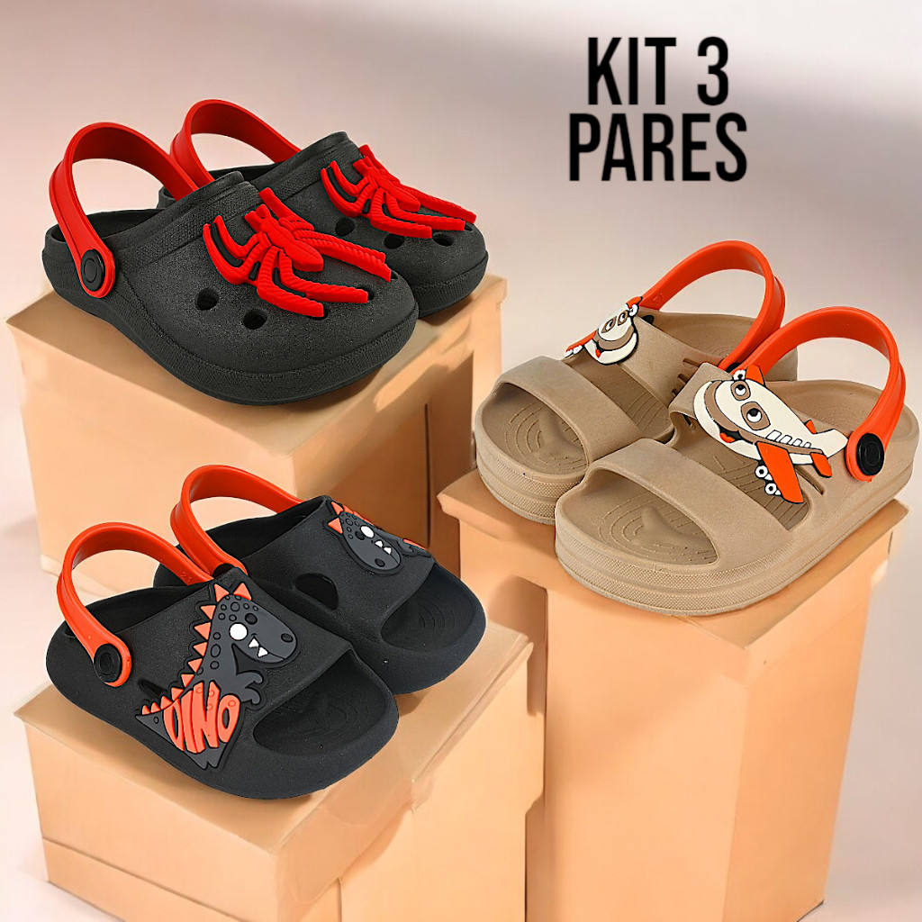 Kit 3 Pares Sandália Infantil Menino Leve e Confortável