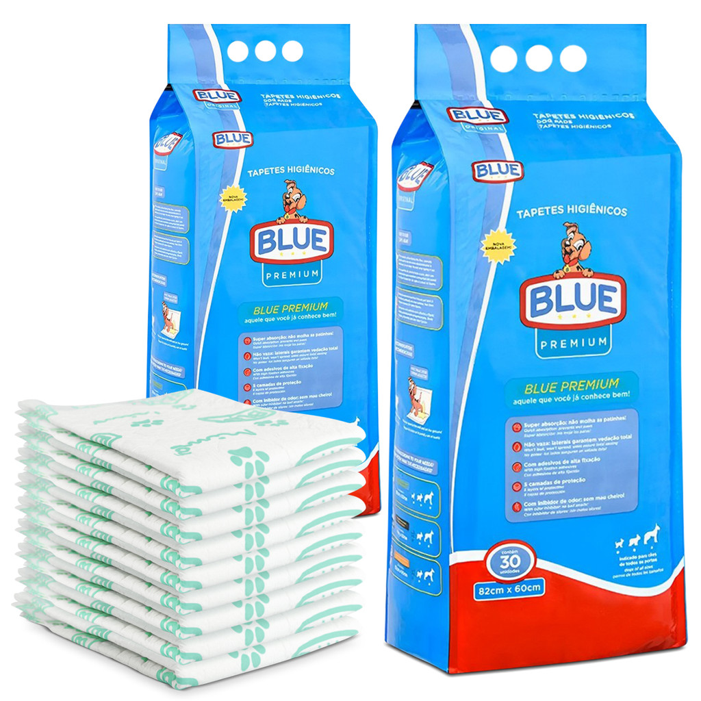 Kit Com 2 Tapete Higiênico Blue Premium Para Cães 30un
