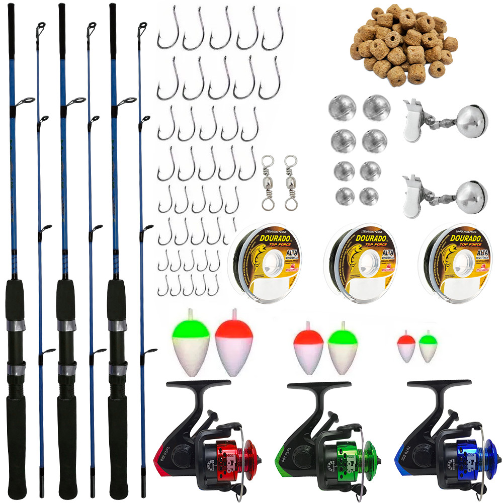 Kit De Pesca Completo Barato 3 Vara 3 Molinete E Acessórios - Sports & Outdoors