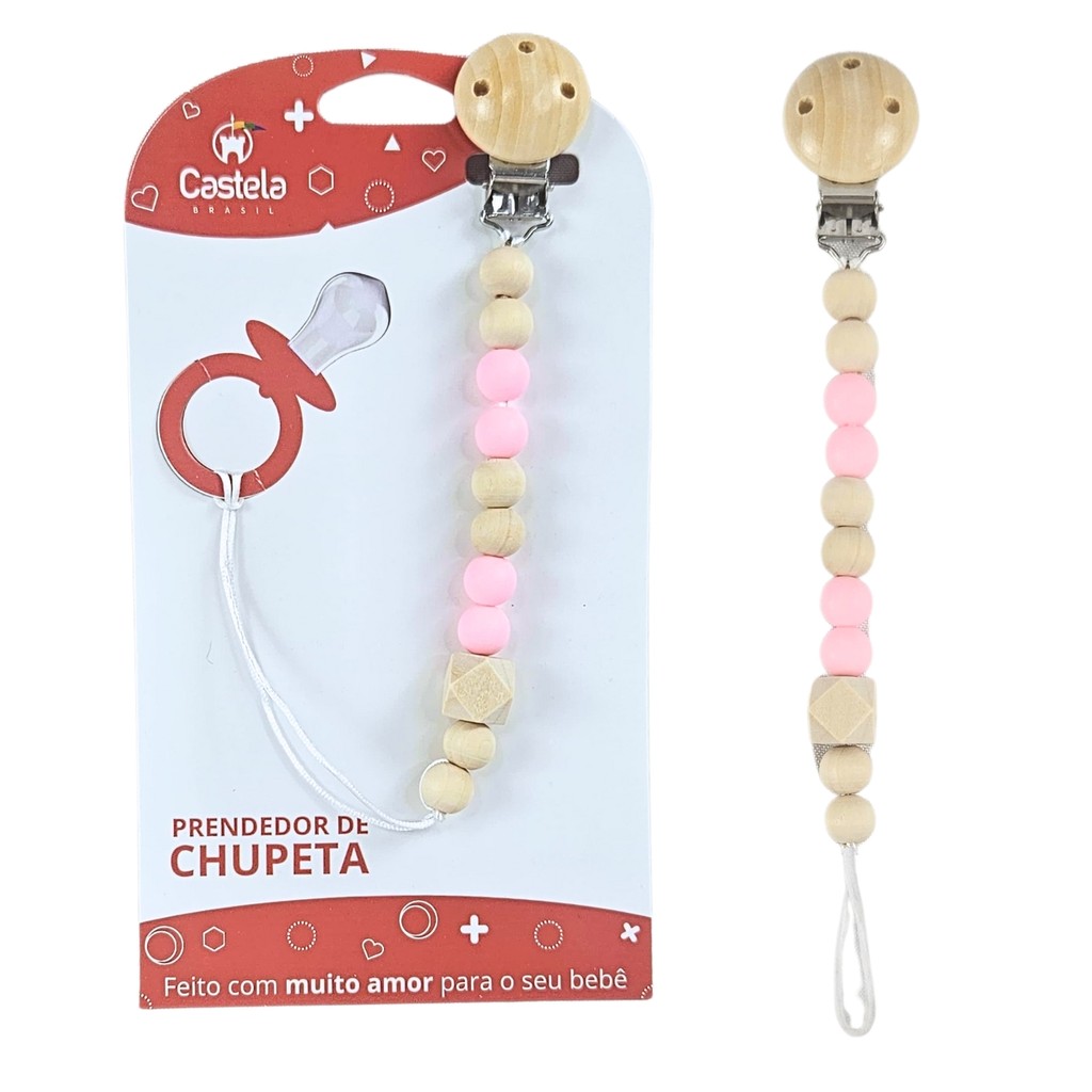 Prendedor de Chupeta Baby Bambu Livre BPA Rosa - Castela em Oferta na Shopee