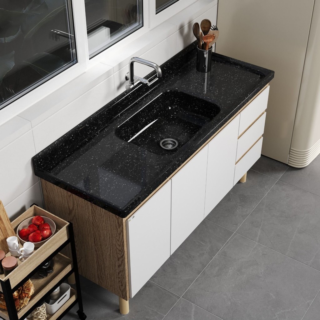 Pia de Cozinha em Mármore Sintético com Furação para Válvula Americana 120cmx55cm AJ Rorato em Oferta na Shopee