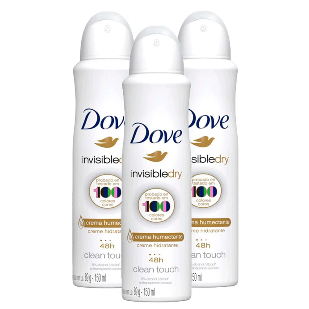 Kit 3 Desodorante Antitranspirante Aerosol Dove Invisible Dry 150ml - Beauty