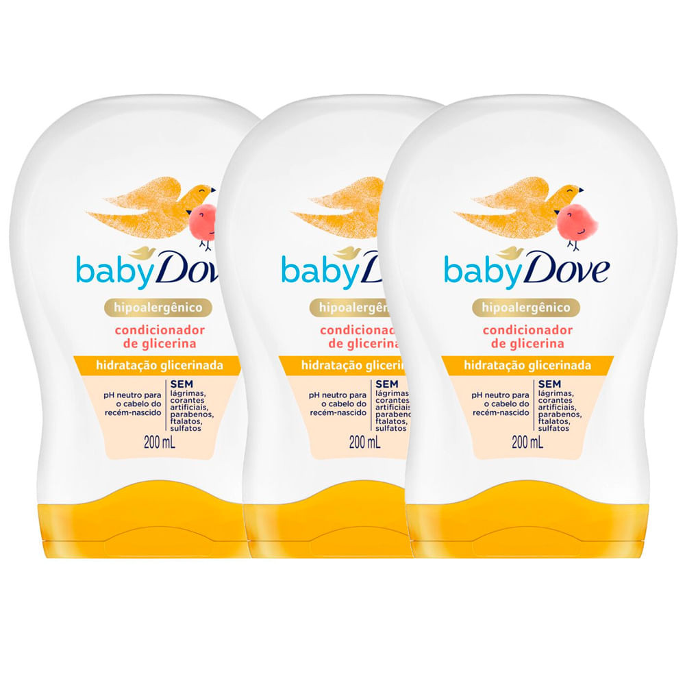 Condicionador Dove Baby Hidratação Glicerinada 200ml | Kit com três unidades - Mom & Baby