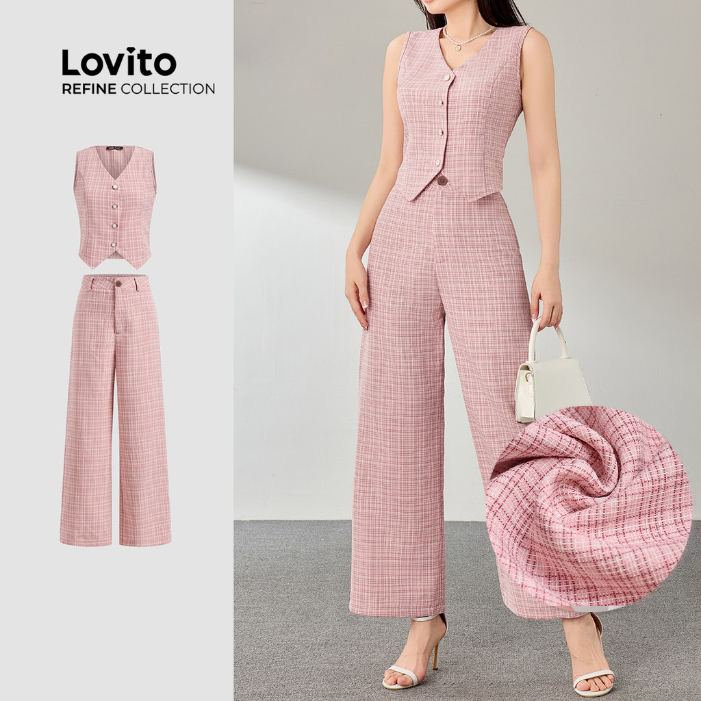 (Lovito Refine) Tops ou calças elegantes e simples com zíper para mulheres LR7EDP2D034 em Oferta na Shopee