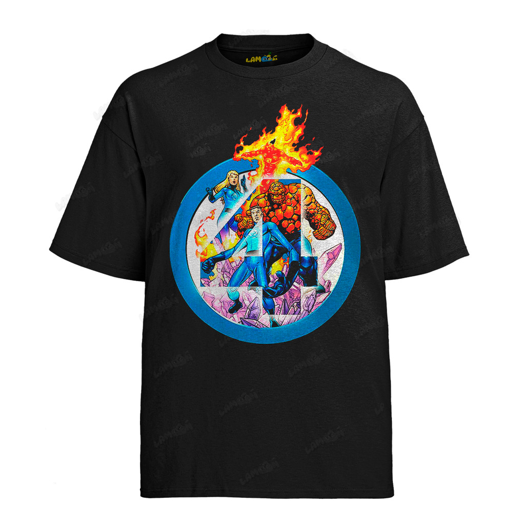 Camiseta Algodão Unissex Quarteto Fantástico Logo Personagens Camisa Masculina T-Shirt Feminino