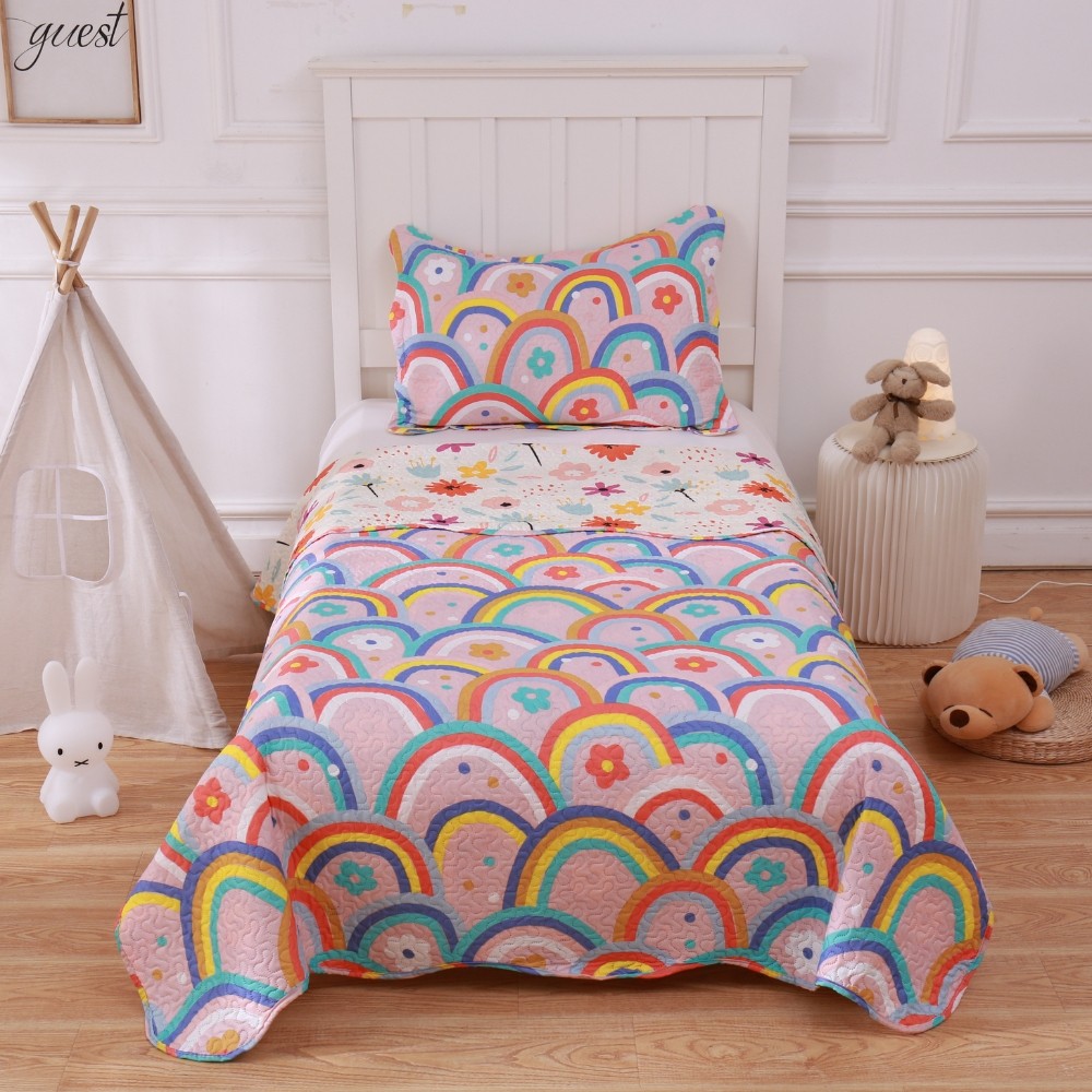 Kit Colcha Cobre Leito Solteiro 2 Pçs Infantil - Rainbow Flowers em Oferta na Shopee
