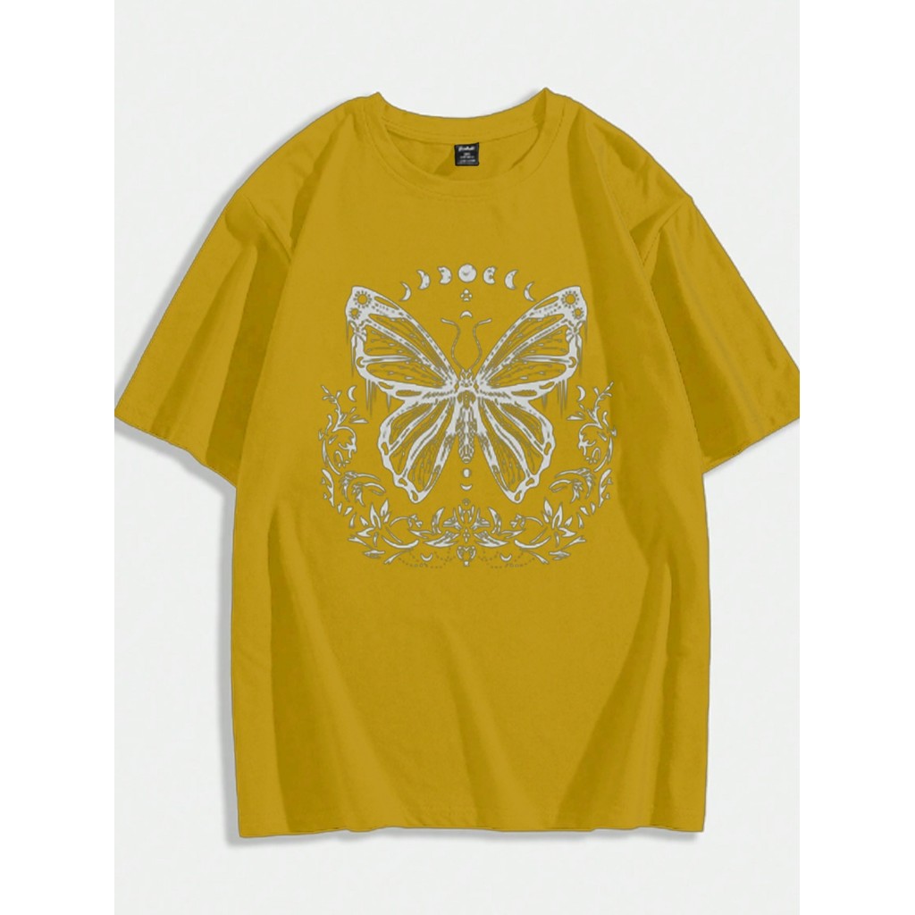 Camiseta Oversized Estampada Desenho Borboleta Fases Lua Streetwear Unissex Confortavel Blusa