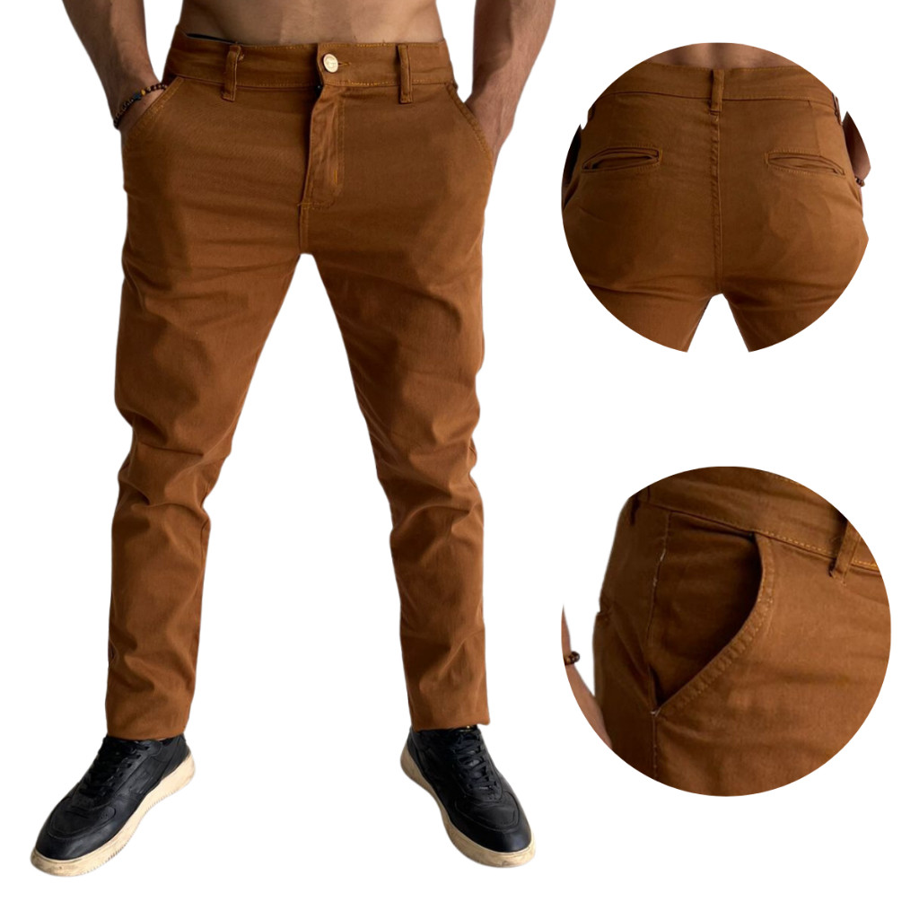 Calça Sarja Social com Bolso Embutido Masculina Slim Fit C Lycra Promoção