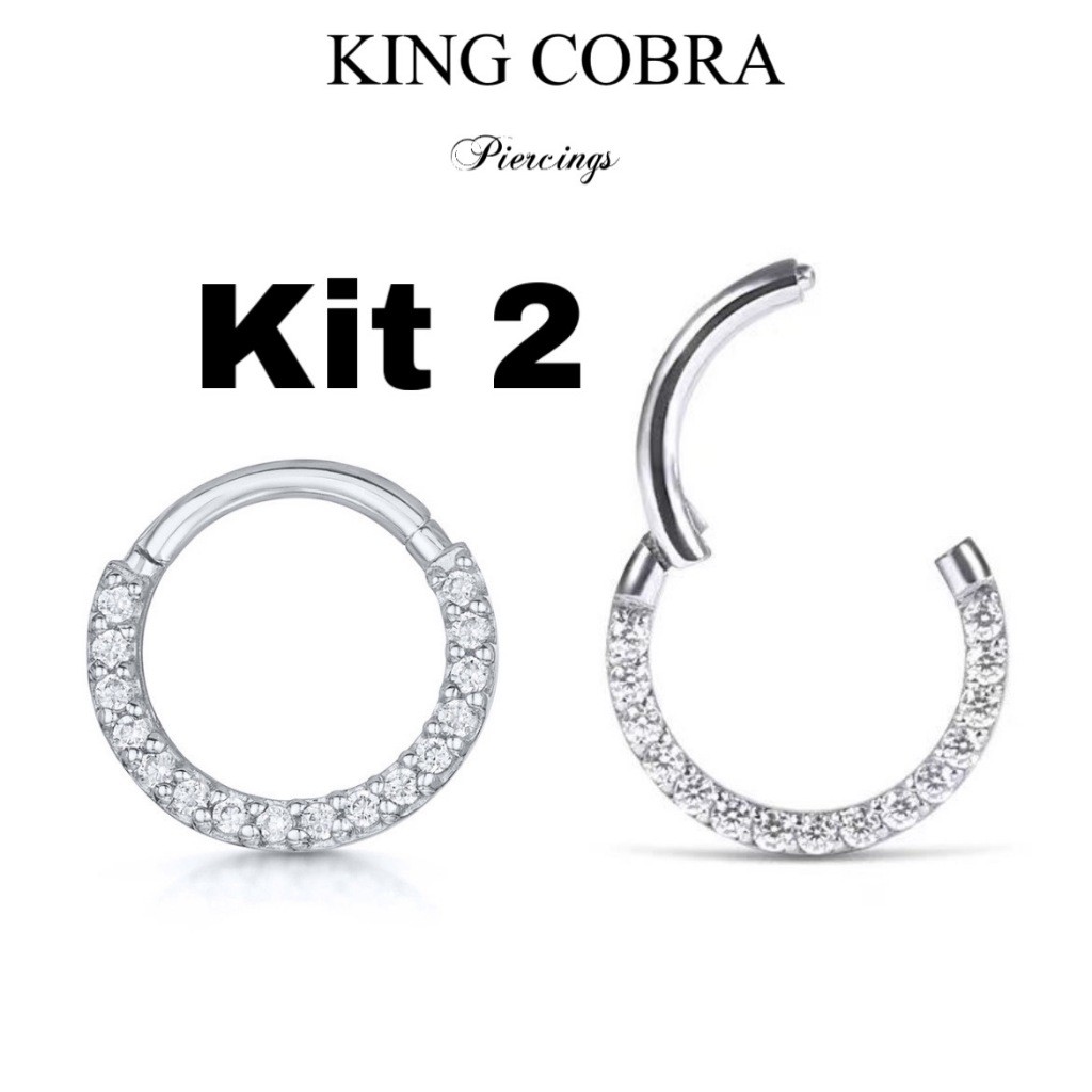 Kit 2 Piercing de Argolas Cravejadas Com Zircônia Prata e Dourado KA901