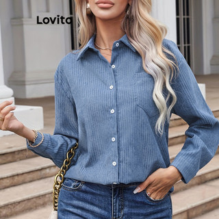 Lovito Blusa feminina casual com botões lisos na frente LNL61210 em Oferta na Shopee