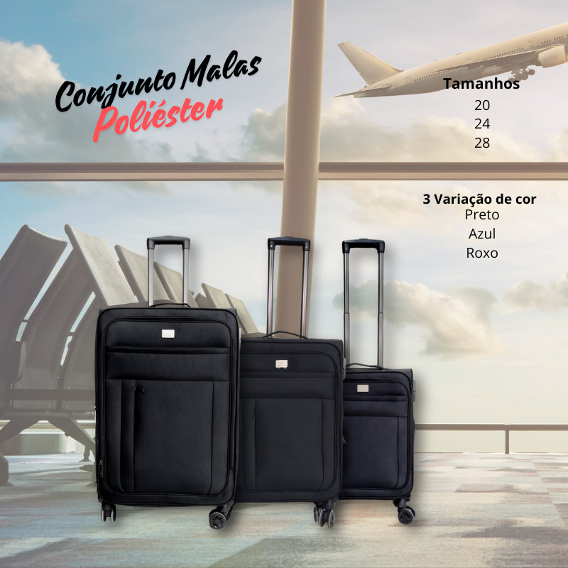 kit 3 Mala viagem Poliéster com zíper 3 tamanho 28pol,24pol e 20pol em Oferta na Shopee