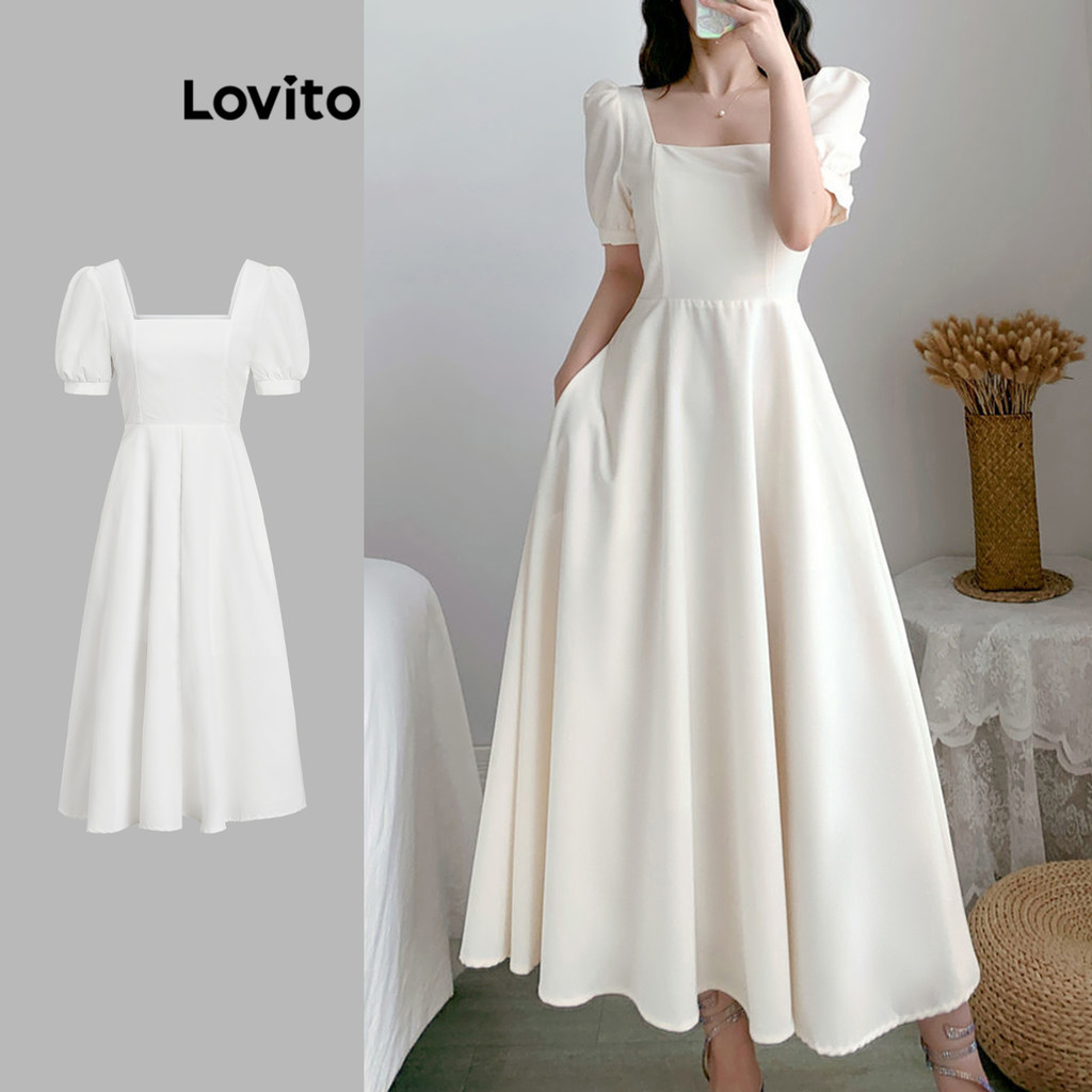 (Trendy) Lovito Vestido Elegante de Bolinhas com Babados e Bolsos para Mulheres LEX01047 (Multicolorido) - Women Clothes