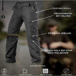 Calça Vira Bermuda Fishing Pesca Caça Trilha Camping Caminhada Cargo Tática Unissex Fox Boy
