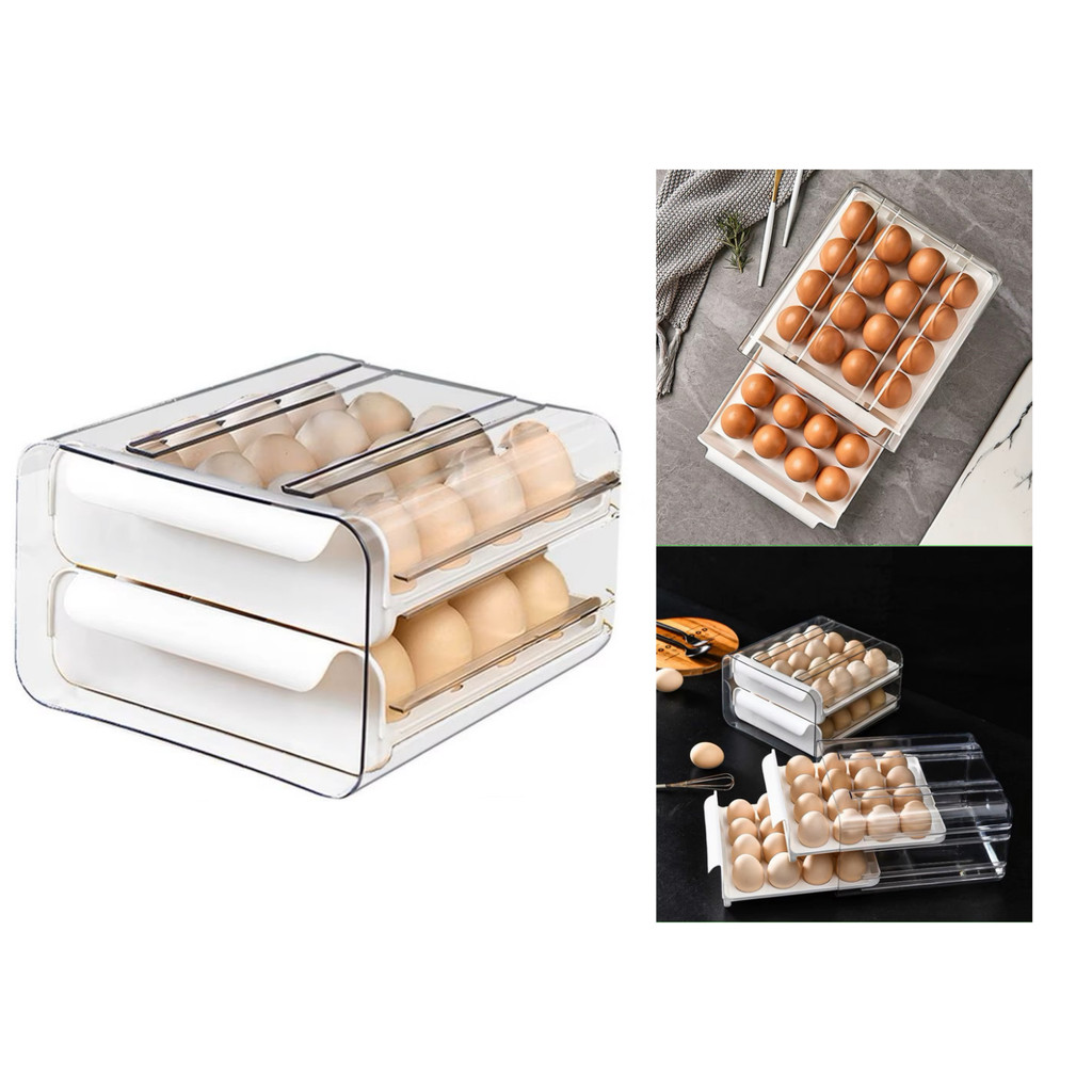 Gaveteiro Duplo em Plástico Tipo Porta 32 Ovos com Diversas Cores para Cozinha Geladeira