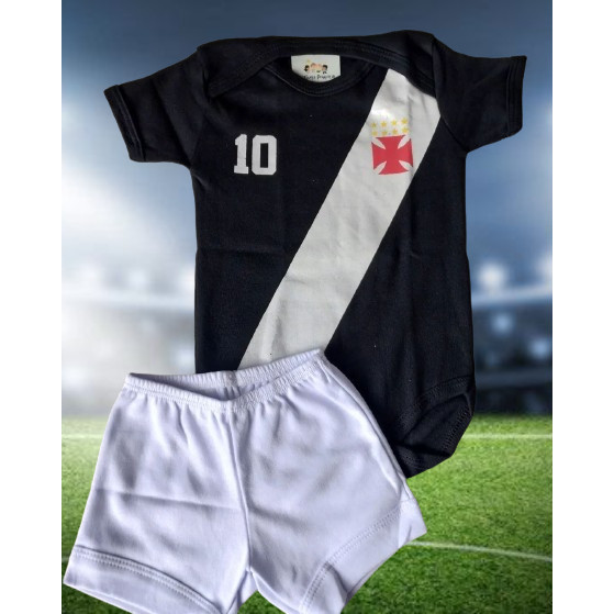 Conjunto com 02 peças Body Vasco da Gama Temático Bore Infantil Time Gigante Colina Futebol Bebê Menino Menina com Short