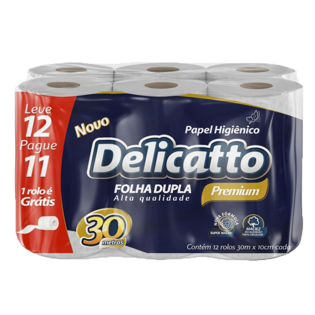 Papel Higiênico Folha Dupla 12 Rolos Delicatto Premium 30mts