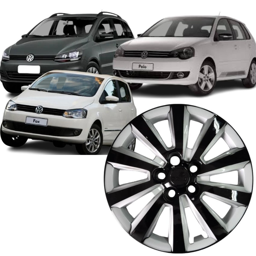 1 Calota Modelo Fox Space Polo 2014 Aro 15 Preto/Prata Cubo Padrão Parafuso Grid