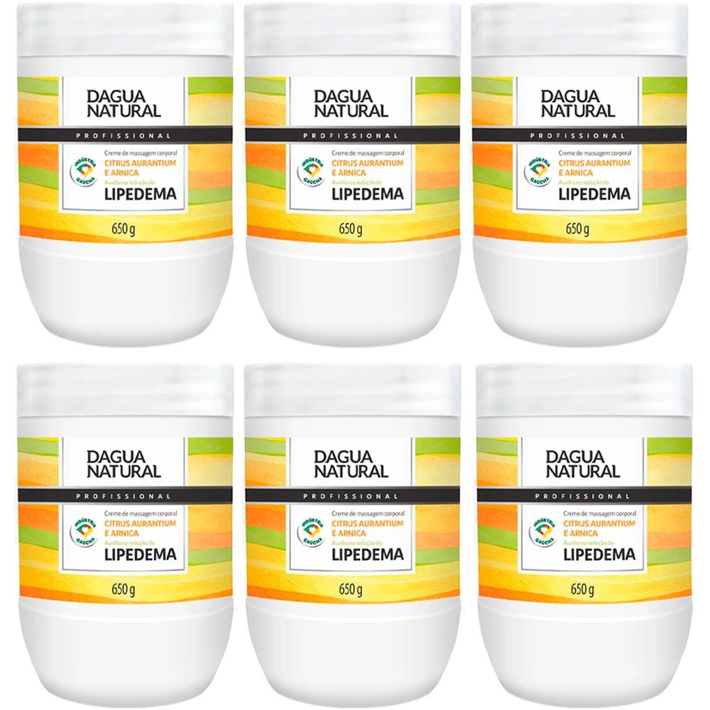 Kit 6 Potes Creme de Massagem Corporal Dagua Natural Citrus Aurantium e Arnica 650g Drenagem