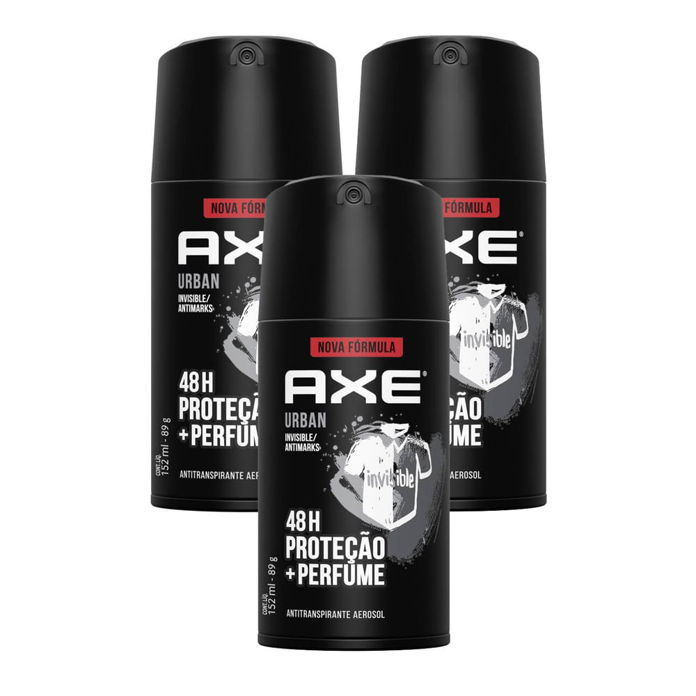 Kit 3 Desodorante Antitranspirante Axe Urban Invisible Anti Manchas Spray Aerosol 152ml - Beauty