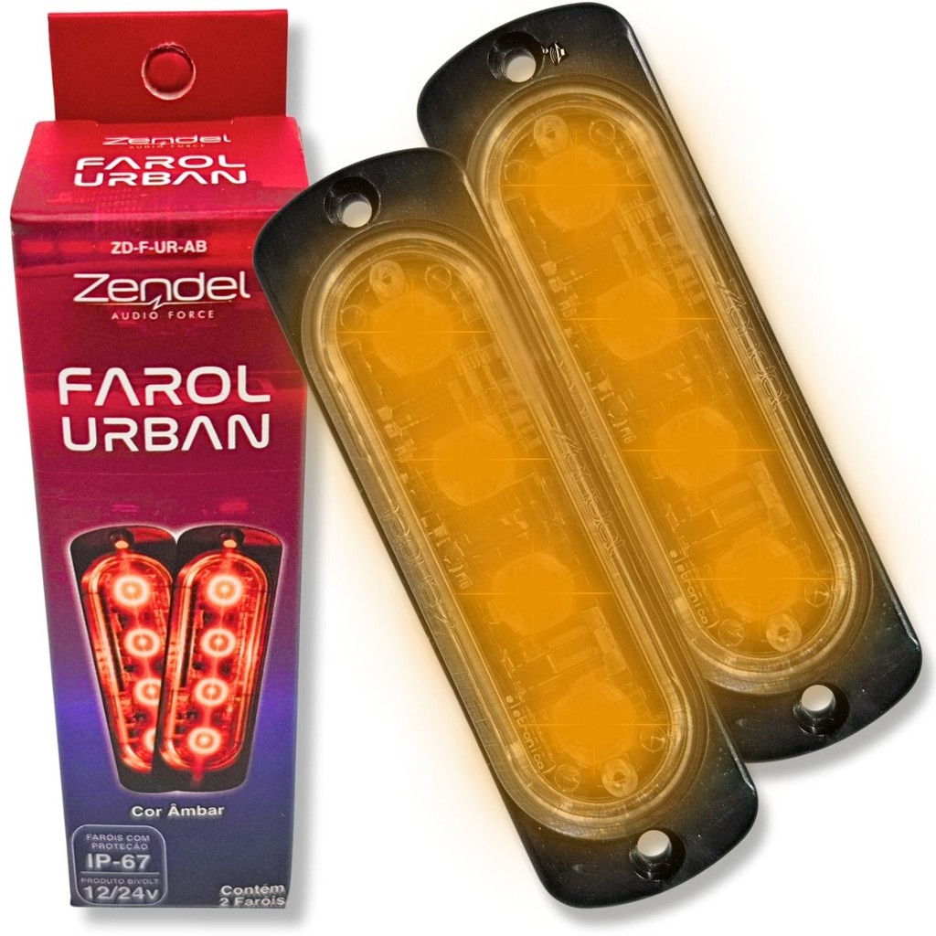 PAR FAROL STROBO AMBAR ZENDEL URBAN 12V 24V IP67 PISCA PROFISSIONAL AMBULANCIA VT GUINCHO SINALIZAÇÃO ZD-F-UR-AB