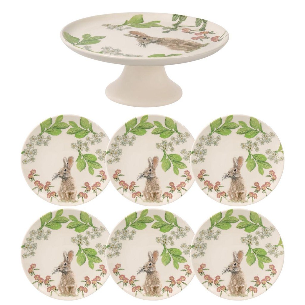 Jogo De 1 Boleira E 6 Pratos De Sobremesa Fábula De Páscoa em Oferta na Shopee