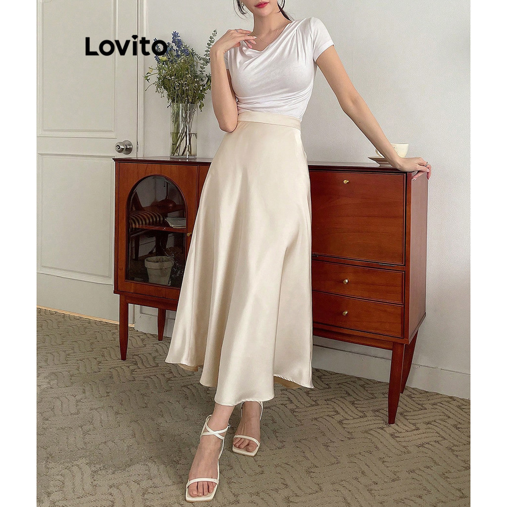 (Trendy) Lovito Saias Elegantes Saias Lisas E Suaves Com Sensação De Mão Para Mulheres L87ED132 - Women Clothes