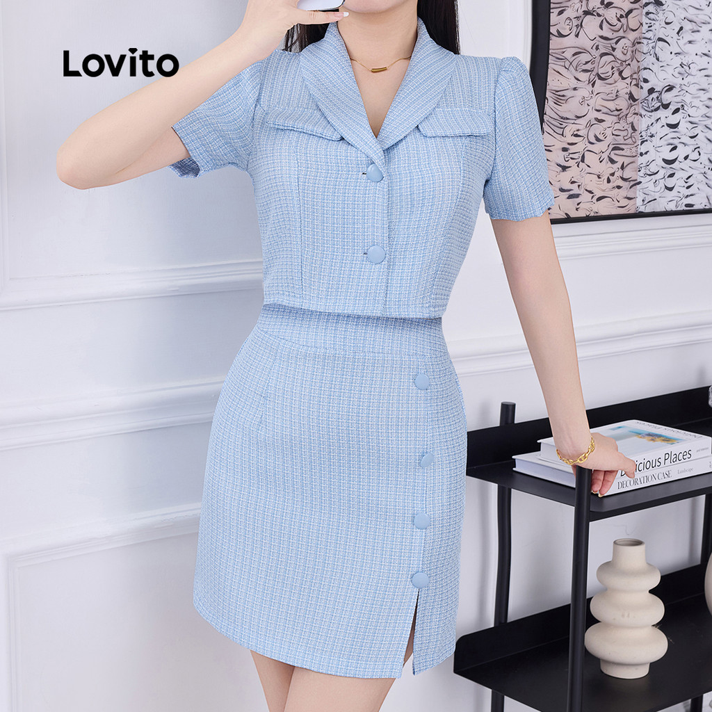 Lovito Elegante Simples Assimétrico Botão Falso Bolso Primavera/Verão Tops Ou Calças Para Mulheres L134LD294 - Women Clothes