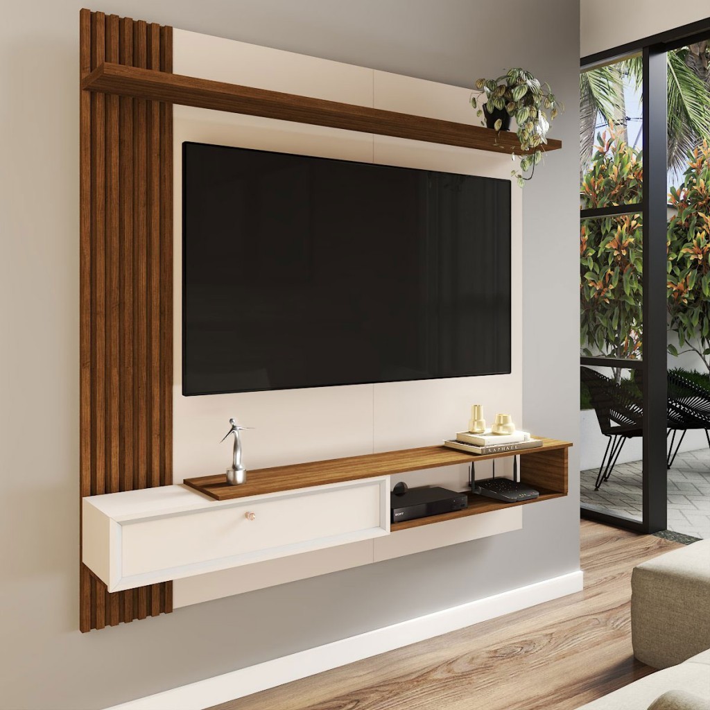 Painel para TV Até 55 Polegadas Sunset 1 Porta Freijó/Off White - Panorama Móveis em Oferta na Shopee