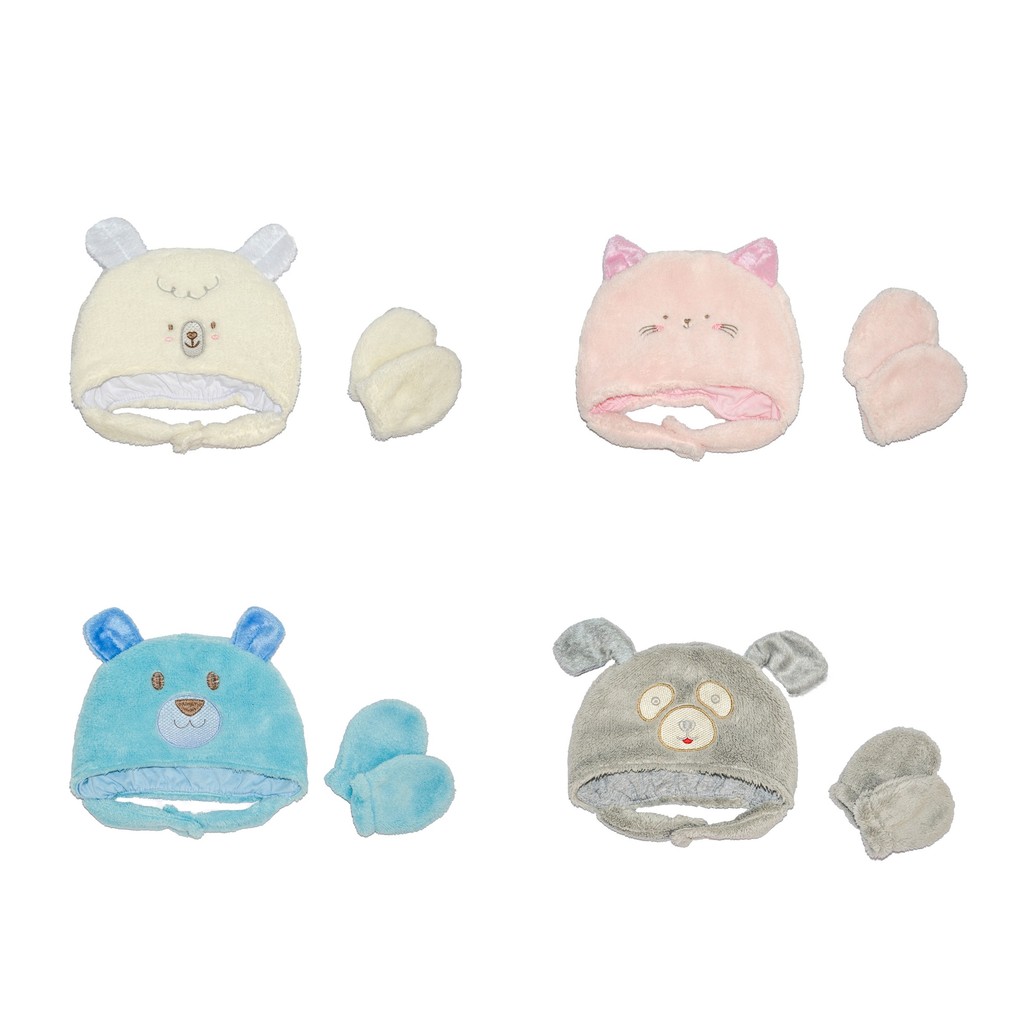KIT BEBE TOUCA / GORRO BORDADO + LUVAS MICROFIBRA BABY JOY
