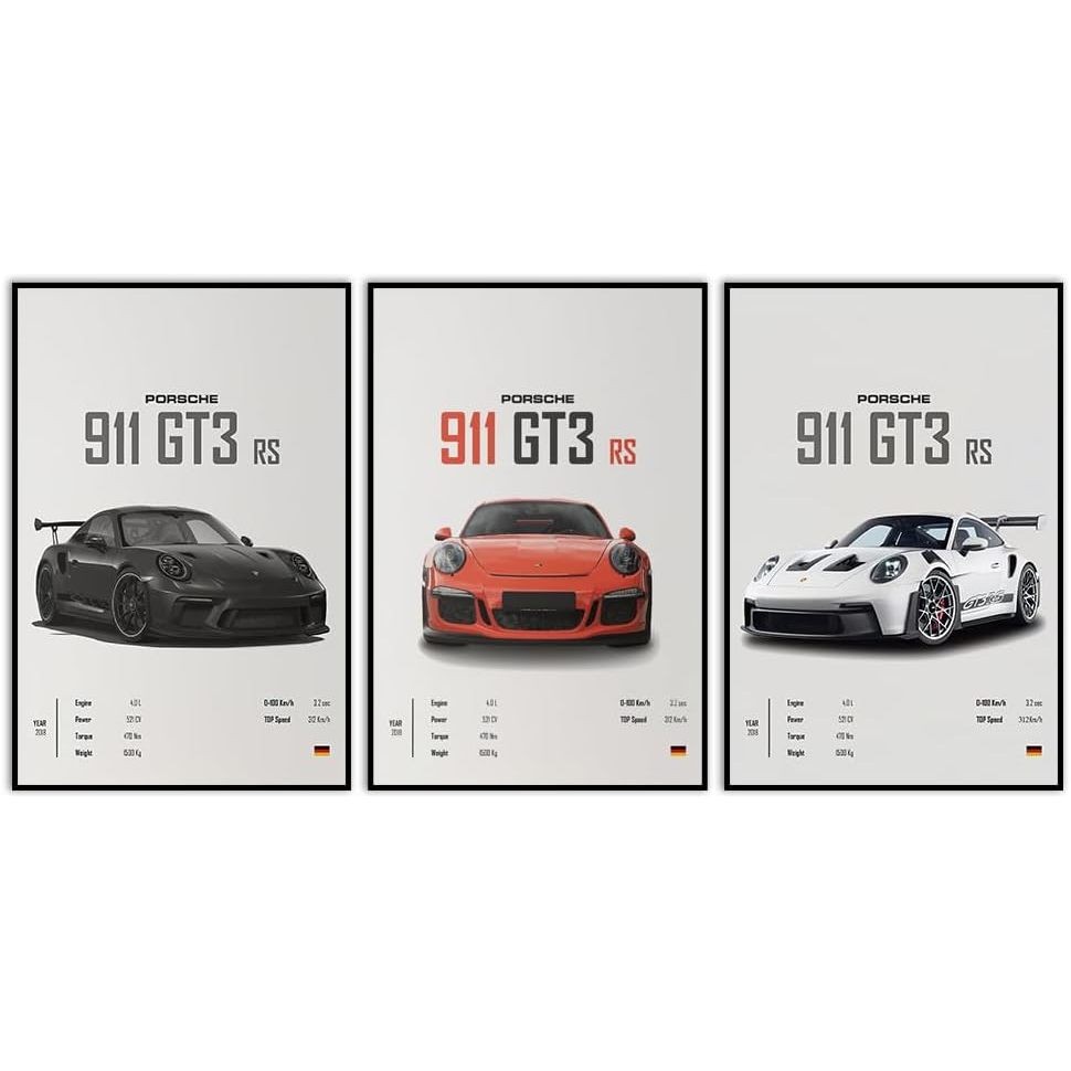 Quadro decorativo porche carrera gt3 rs esportiva 3 peças sala quarto cozinha e escritório decoração 3 peças sala quarto em Oferta na Shopee