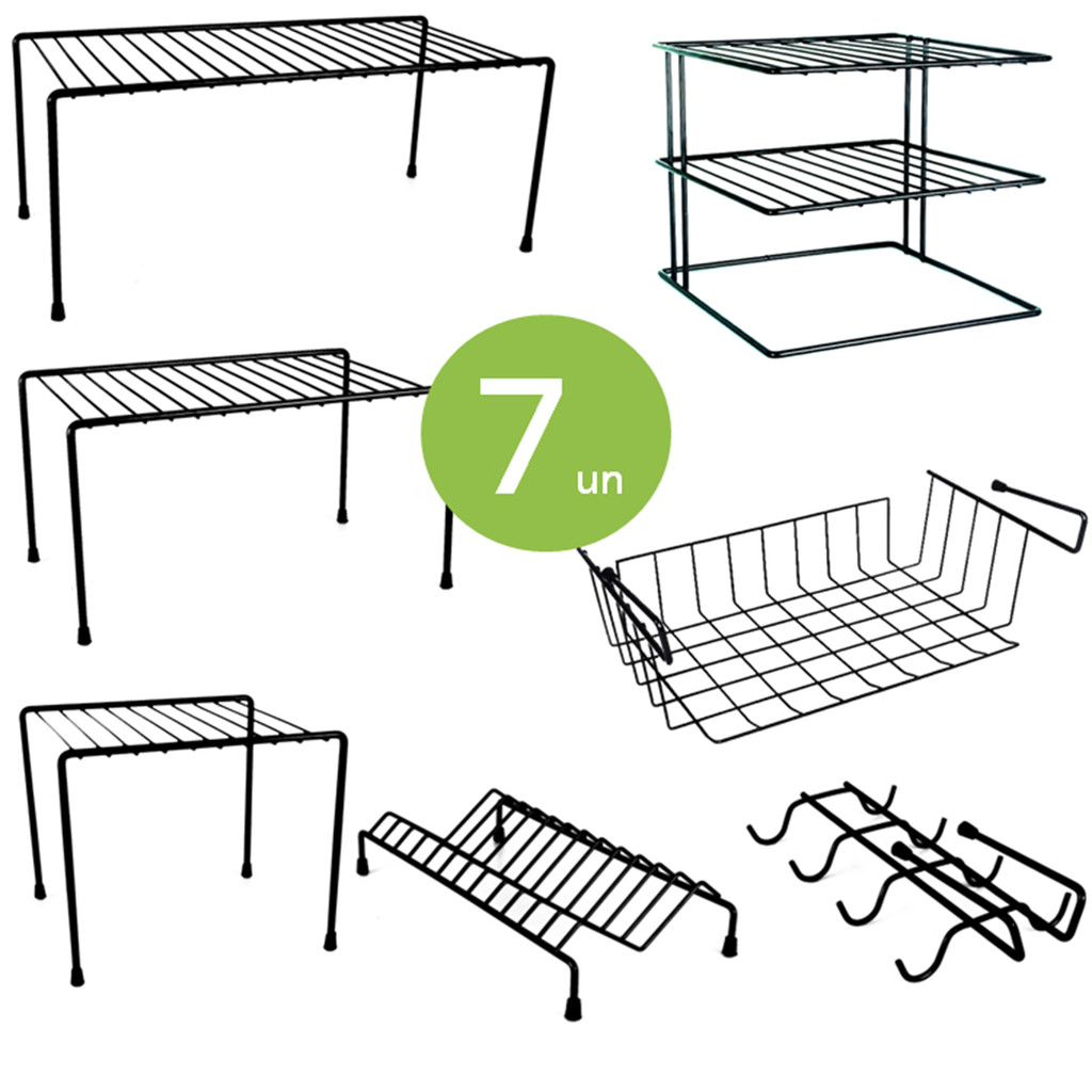 Kit 7 Organizador de Armario Cozinha Aço em Oferta na Shopee