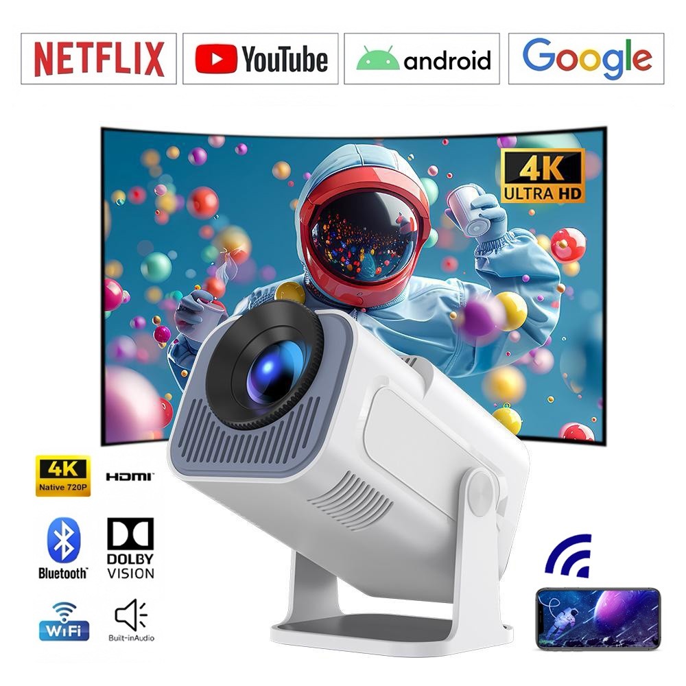 Projetor Smart HY 320 Mini Branco Preto Original Android 13.0 Full 4K HD Bluetooth Wi-fi 6...