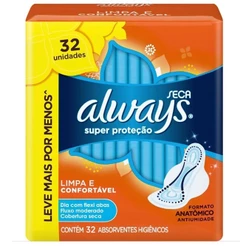 Absorvente Always Seca Super Proteção c/ Abas 32 Unidades